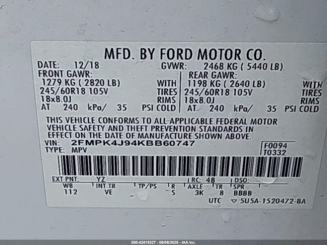 2019 FORD EDGE 2FMPK4J94KBB60747 Photo 8