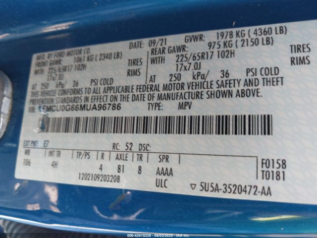 2021 FORD ESCAPE 1FMCU0G66MUA96786 Photo 8