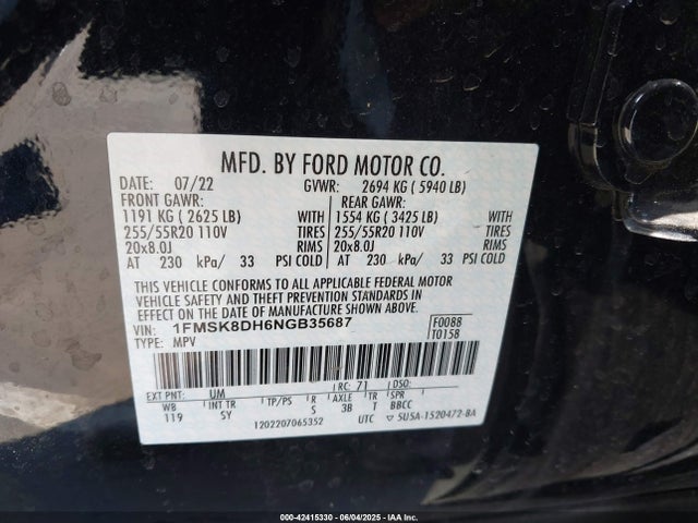 Ford ecoboost 2022 1FMSK8DH6NGB35687 Image 9