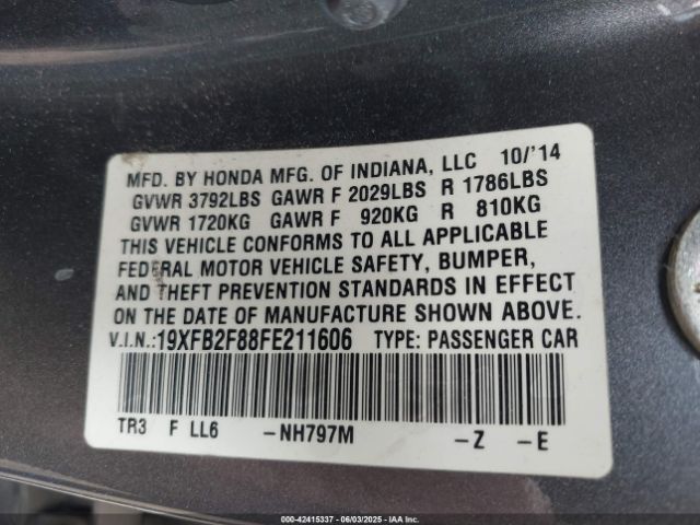 19XFB2F88FE211606 Honda CIVIC EX
