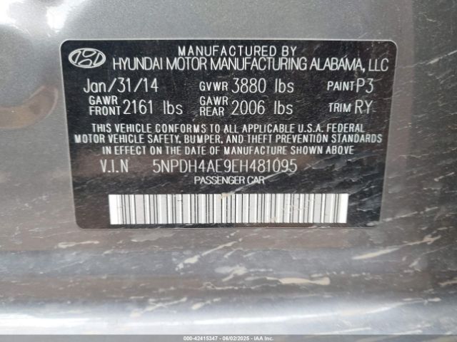 5NPDH4AE9EH481095 Hyundai Elantra Limited
