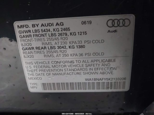 2019 AUDI Q5 WA1BNAFY5K2133206 Photo 8