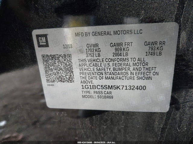 1G1BC5SM5K7132400 Chevrolet le2 -di: direct injection, vvt: variable valve timing, gen, alum