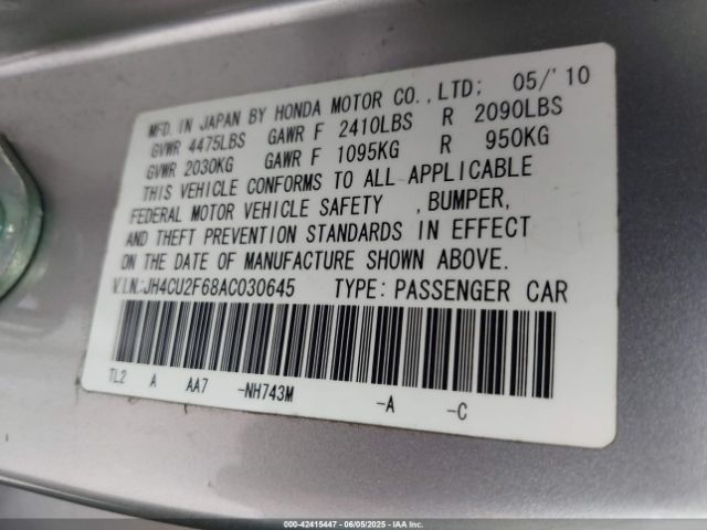 2010 ACURA TSX JH4CU2F68AC030645 Photo 8