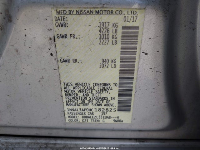 1N4AL3AP0HC182825 Nissan Altima 2.5 S