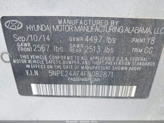 5NPE24AF4FH082871 Hyundai SONATA SE