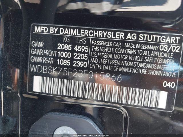 2003 MERCEDES-BENZ SL 500 WDBSK75F23F015866 Photo 8