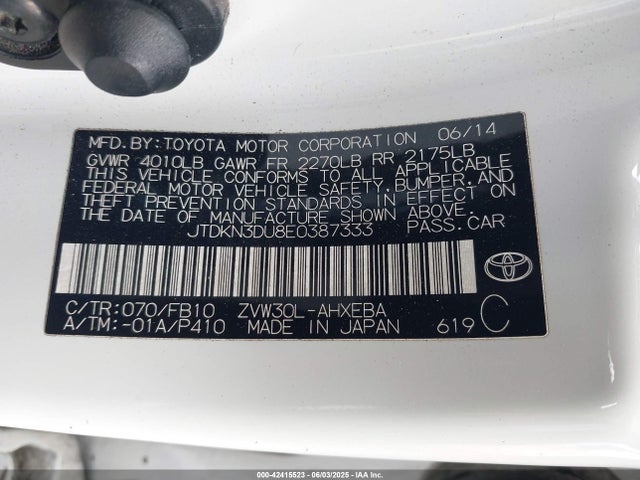 Toyota 2zr-fxe+3jm 2014 JTDKN3DU8E0387333 Image 9