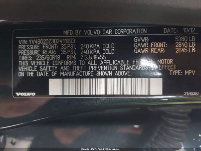 2013 VOLVO XC60 YV4902DZ3D2411993 Photo 8