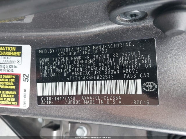 4T1T11AK6PU822543 Toyota a25a-fks