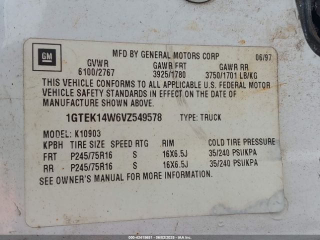 1997 GMC SIERRA 1500 1GTEK14W6VZ549578 Photo 8