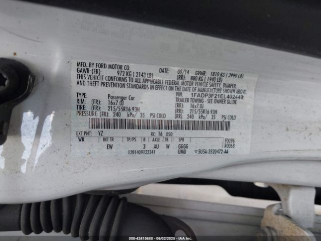 1FADP3F21EL402449 Ford FOCUS SE