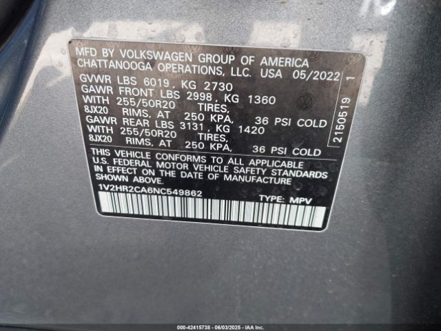 2022 VOLKSWAGEN ATLAS 1V2HR2CA6NC549862 Photo 8