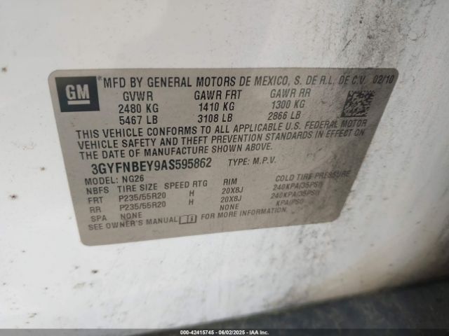 2010 CADILLAC SRX 3GYFNBEY9AS595862 Photo 8
