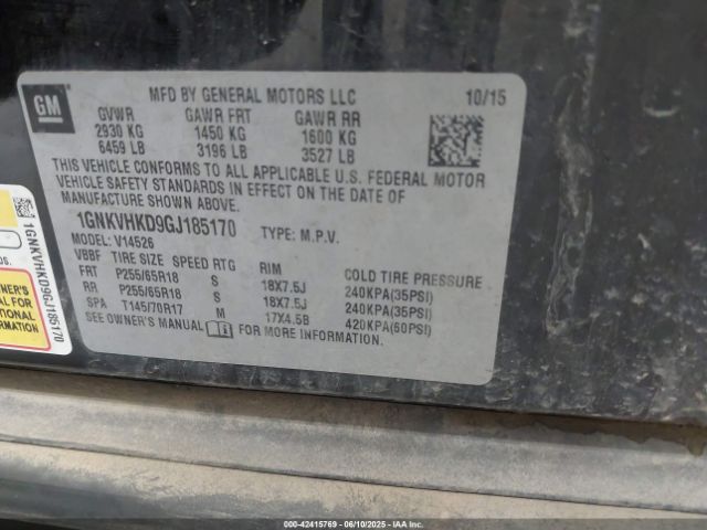 1GNKVHKD9GJ185170 Chevrolet Traverse 2lt