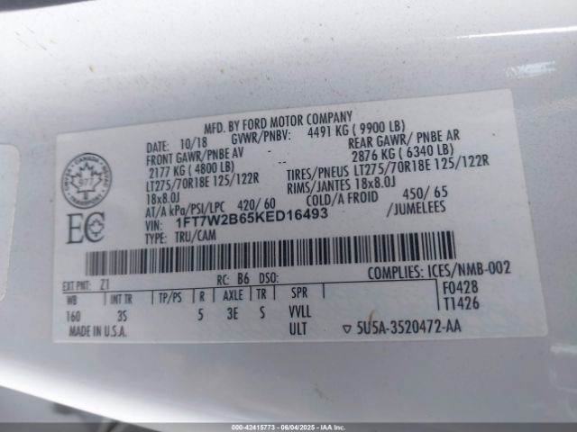 1FT7W2B65KED16493 Ford F-250 Xlt