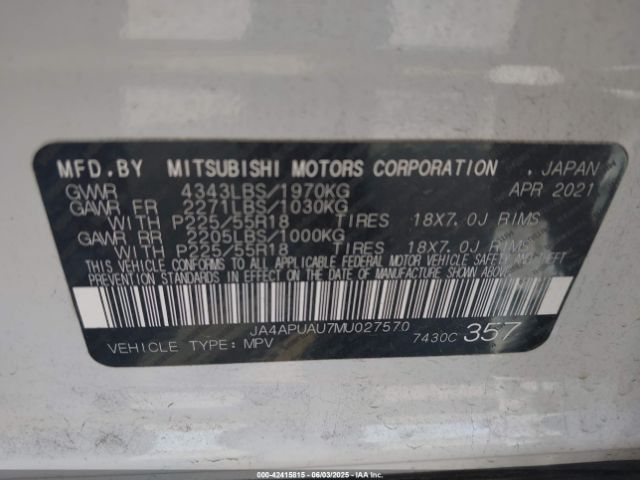 2021 MITSUBISHI OUTLANDER SPORT JA4APUAU7MU027570 Photo 8