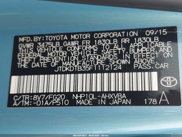JTDKDTB35F1112124 Toyota Prius C Two