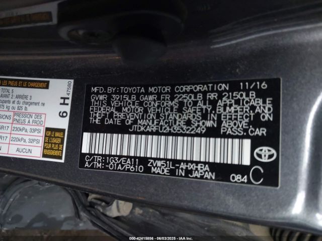 2017 TOYOTA PRIUS JTDKARFU2H3532249 Photo 8