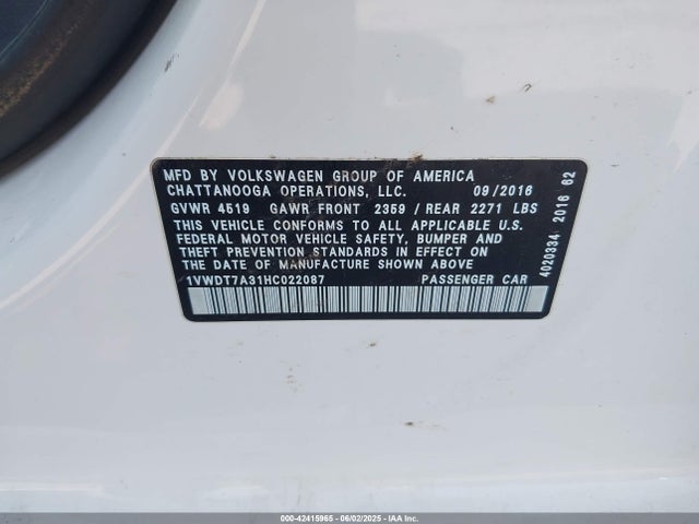 1VWDT7A31HC022087 Volkswagen 1.8 tsi