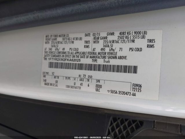 1FTYR2XM2FKA62025 Ford Transit-250