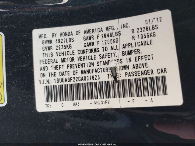 2012 ACURA TL 19UUA9F22CA007625 Photo 8