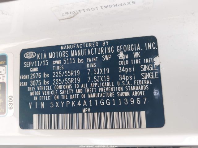 5XYPK4A11GG113967 KIA dohc t-gdi theta ii