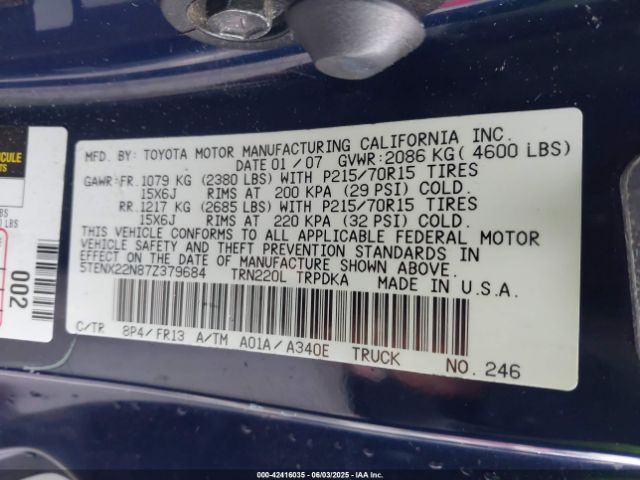 2007 TOYOTA TACOMA 5TENX22N87Z379684 Photo 8