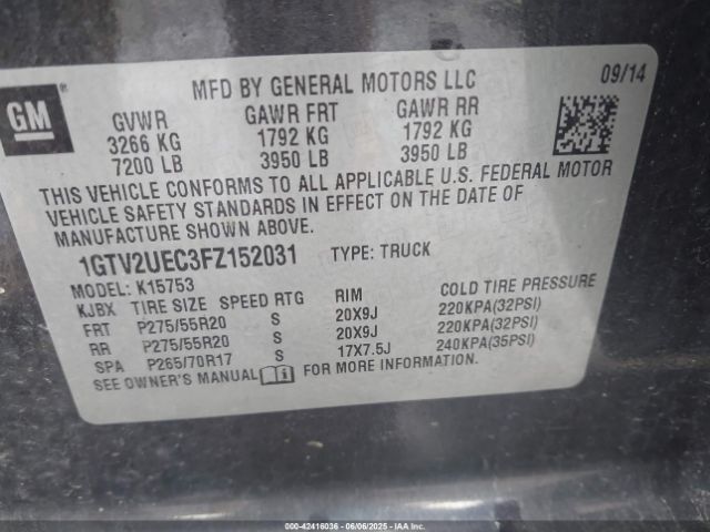 1GTV2UEC3FZ152031 GMC Sierra 1500 Sle