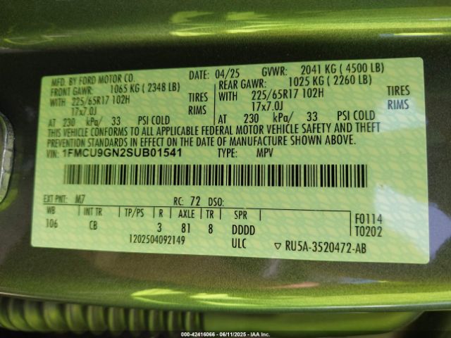 1FMCU9GN2SUB01541 Ford Escape Active