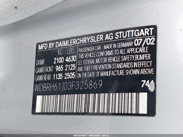 2003 MERCEDES-BENZ C 240 WDBRH61J03F325869 Photo 8