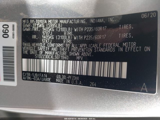 2020 TOYOTA SIENNA 5TDZZ3DCXLS071940 Photo 8