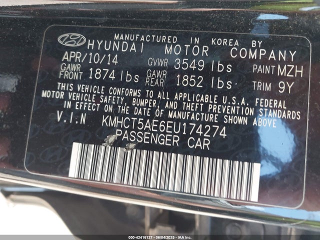 KMHCT5AE6EU174274 Hyundai dohc gdi gamma