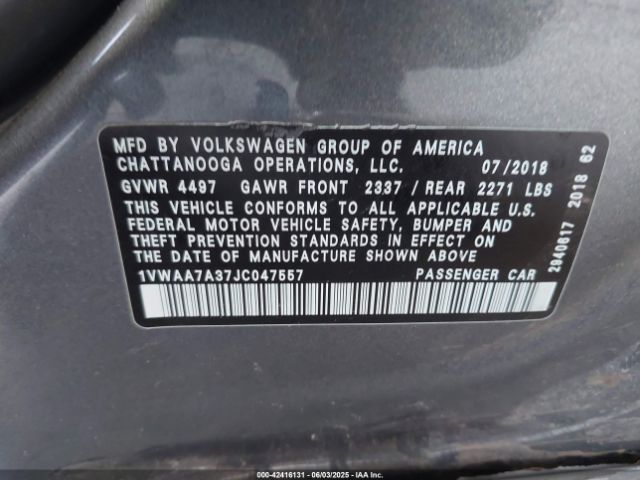 2018 VOLKSWAGEN PASSAT 1VWAA7A37JC047557 Photo 8