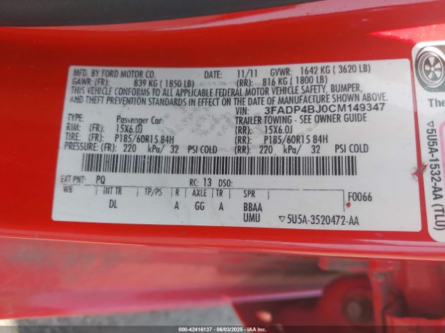 2012 FORD FIESTA 3FADP4BJ0CM149347 Photo 8