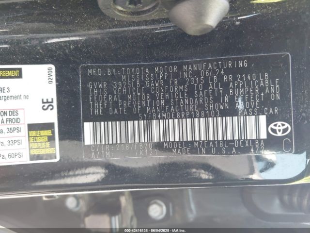 5YFB4MDE8RP188103 Toyota COROLLA LE