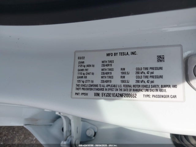 2022 TESLA MODEL 3 5YJ3E1EA2NF200652 Photo 8