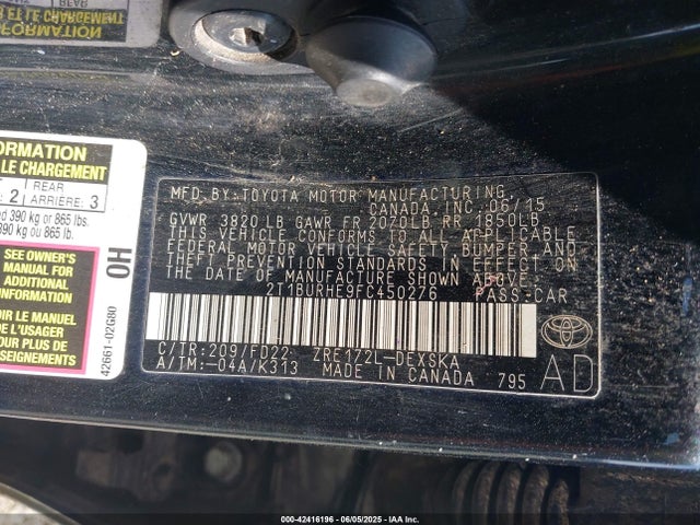 2T1BURHE9FC450276 Toyota 2zr-fe