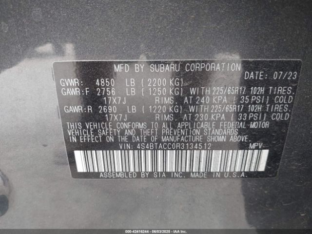 2024 SUBARU OUTBACK 4S4BTACC0R3134512 Photo 8
