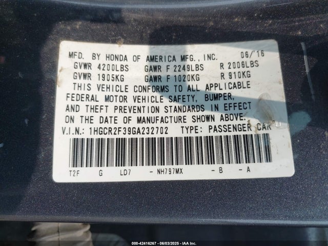 1HGCR2F39GA232702 Honda ACCORD LX