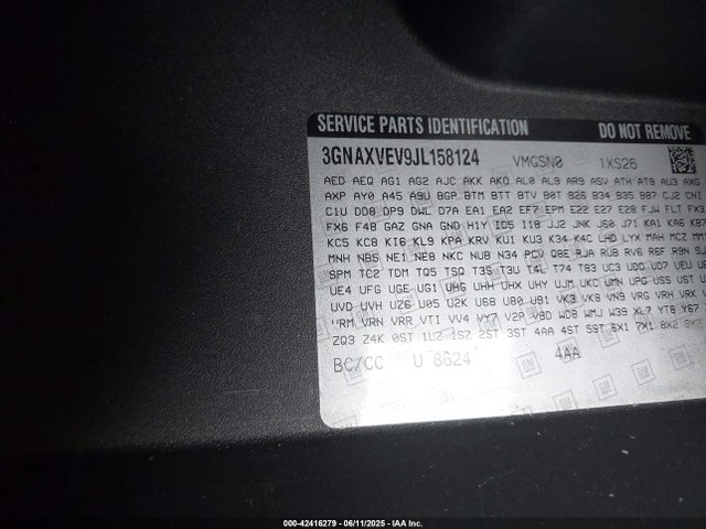 3GNAXVEV9JL158124 Chevrolet lyx - direct injection, vvt, fgt, turbo, alum, gen1