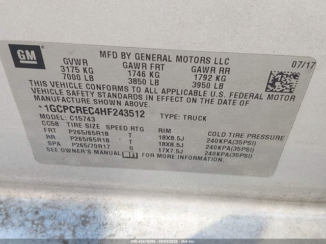 1GCPCREC4HF243512 Chevrolet Silverado 1500 1lt