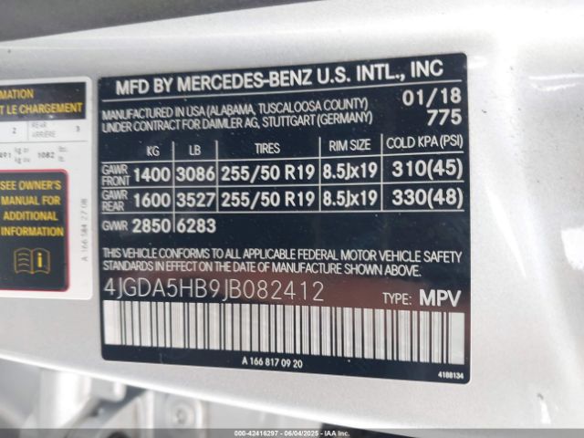 4JGDA5HB9JB082412 Mercedes-Benz m276
