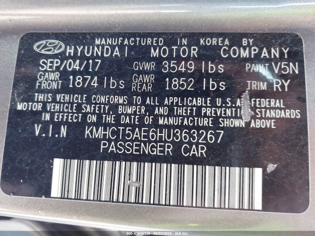 KMHCT5AE6HU363267 Hyundai 2017