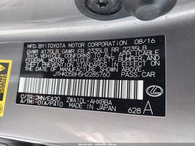 Lexus 2zr-fxe+3jm 2017 JTHKD5BH5H2285760 Image 9