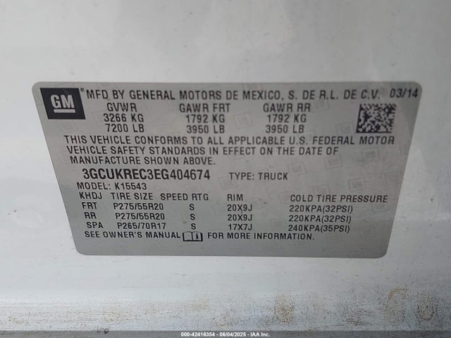 3GCUKREC3EG404674 Chevrolet l83 - vvt, afm (active fuel management), aluminum