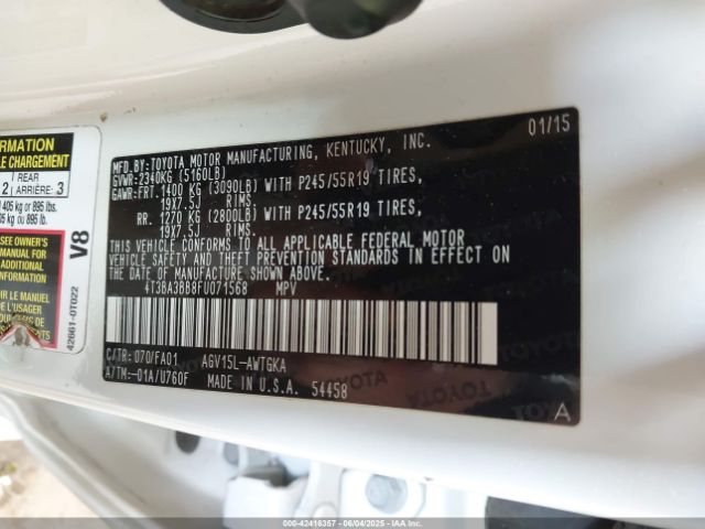 4T3BA3BB8FU071568 Toyota 1ar-fe