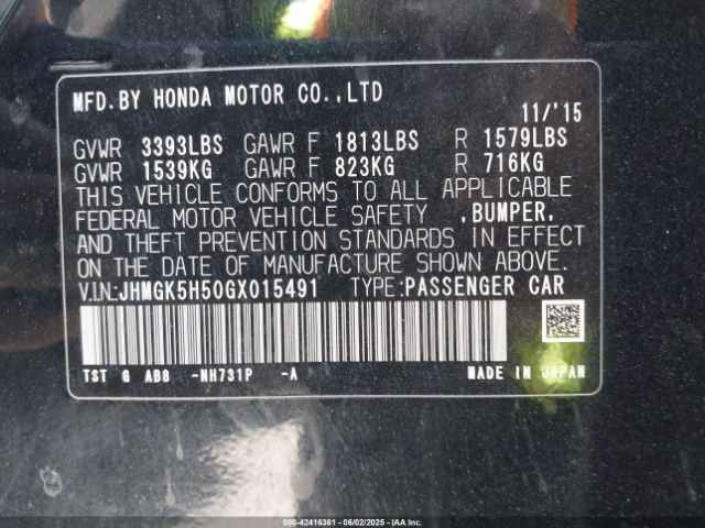 JHMGK5H50GX015491 Honda l15b1