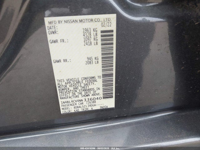 Nissan 2022 2022 1N4BL4CV4NN336040 Image 9