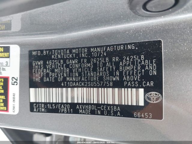2025 TOYOTA CAMRY 4T1DAACK2SU557758 Photo 8